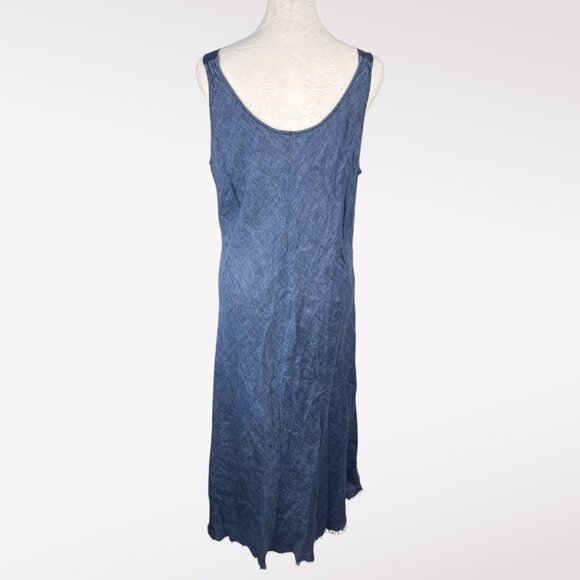 Raw Hem Chambray Dress Blue Denim Look Sleeveless Tank Style Size Large - Picture 5 of 8